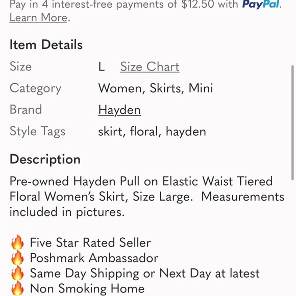 Hayden pull on Floral tiered boho Skirt Orange and Blue size large - Picture 11 of 12